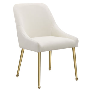 English Elm Lichton Velvet Upholstered Dining Side Chair Set of 2 with Foam Padding, Brass Legs & Back Handle Ivory+Gold B062P299932
