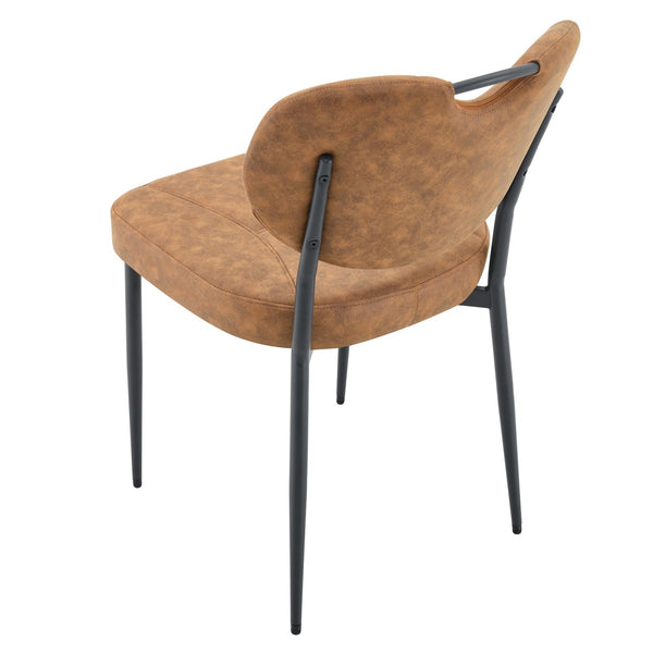 English Elm Dark Oil Waxed Faux Leather Dining Chair Set with Diamond Tufted High Back Metal Legs W3493P449264