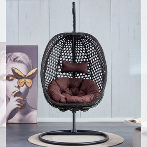 English Elm Egg Swing Chair Freestanding Woven Rattan Basket Seat with Cushion for Patio Bedroom W1512P494633