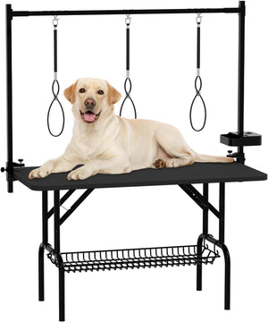 English Elm 47'' Foldable Dog Grooming Table X-lift Adjustable Height Station with Arm Noose Organizer W3587P358747