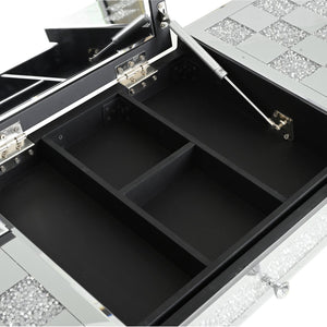 English Elm Mirrored Checkerboard Vanity Desk with Cushioned Diamond Inlay & Crystal Ball Handles, 45.5"L N844P304363S