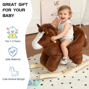 English Elm Kids Plush Rocking Horse Toddler Toy with Sound Box Hand Puppets and Secure Safety Belt W3723P374143