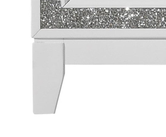 English Elm Haiden Queen Bed with LED-Illuminated Panel Headboard, Silver Trim & Under-Bed Storage Drawers White 29 L x 21 W x 13 H B2726S00139