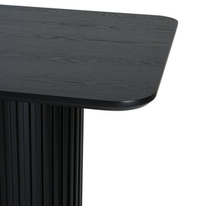 English Elm 63.00"l Tambour Pedestal Counter Table Seats Six with Industrial Mid-century Matte Finish Black N771P358596H_N771P358597H