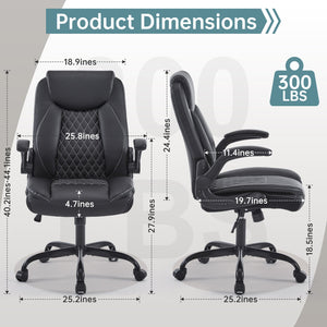 English Elm Leather Executive Desk Chair with Lumbar Support Flip Armrests and Swivel Base T5339P435712
