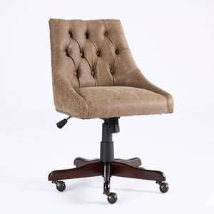 English Elm A&A Handcrafted Button-Loop Accent Chair with High-Rebound Foam, Solid Wood & Steel Legs, Retro Elegance Brown W1143P202750