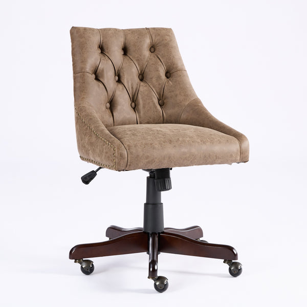English Elm A&A Handcrafted Button-Loop Accent Chair with High-Rebound Foam, Solid Wood & Steel Legs, Retro Elegance Brown W1143P202750