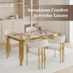 English Elm Dining Chair with Gold Tone Steel Legs Upholstered in Textured Fabric for Modern Homes Beige W1567P343998