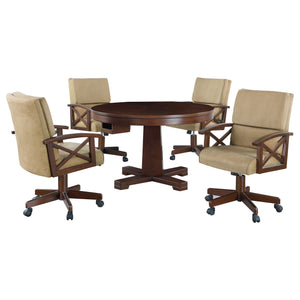 English Elm Calloway Tobacco 5-Piece Game Set with Upholstered Tan Casters, Rich Wood Grain Table for Entertaining B062S00897
