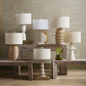 Cantata White Table Lamp - Mid-Century Modern Design with Distressed Finish & Linen Shade Elegance