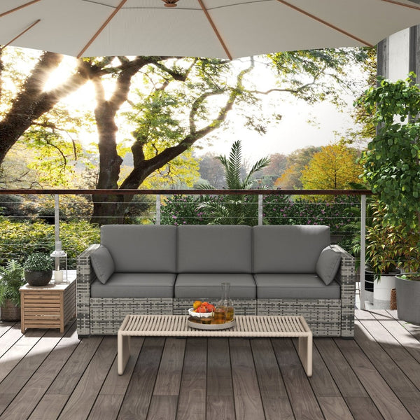 English Elm Outsunny Wicker Patio Sofa - 3-Seat Pe Rattan Couch With Deep Cushions & Durable Steel Frame, Gray W2225P174002-GIGA