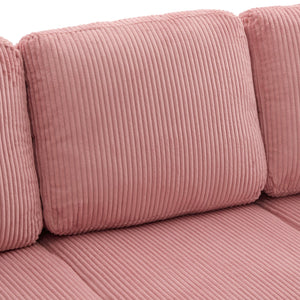English Elm UNITED Corduroy L-Shaped Sectional Sofa with Storage Ottoman, USB Ports, Cup Holders & LED Lighting Pink W1568P332401