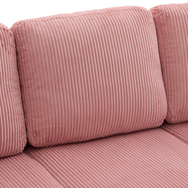 English Elm UNITED Corduroy L-Shaped Sectional Sofa with Storage Ottoman, USB Ports, Cup Holders & LED Lighting Pink W1568P332401