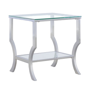 English Elm Porch Chrome Glass Square Top End Table with Mirrored Shelf, Sleek Metallic Finish, Durable Modern Accent B062P328627