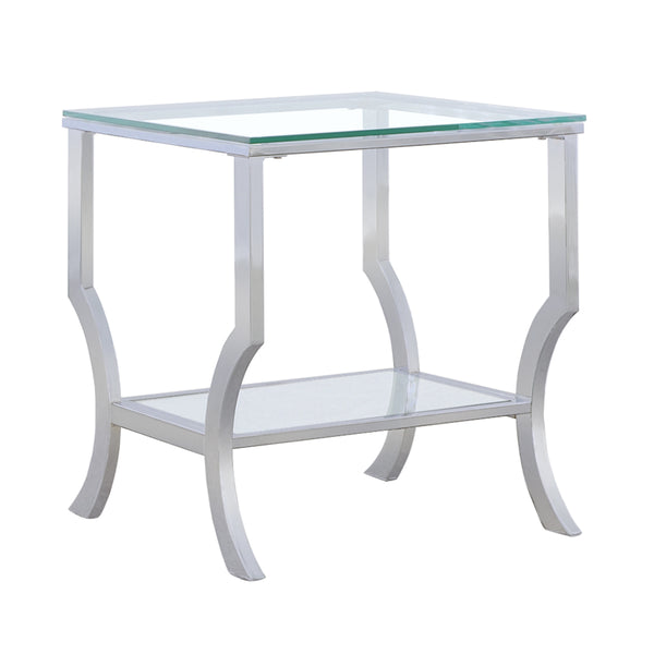 English Elm Porch Chrome Glass Square Top End Table with Mirrored Shelf, Sleek Metallic Finish, Durable Modern Accent B062P328627