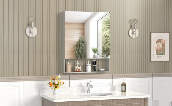 English Elm 24'' Aluminum Medicine Cabinet Wall Mount Bathroom Mirror with Adjustable Interior Shelves W708P379205