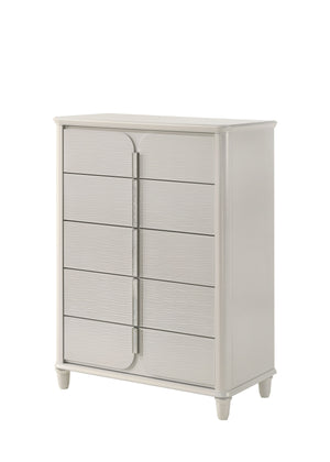 English Elm Laveda Five Drawer Pearl White Lacquer Chest with Acrylic Pulls for Bedroom Storage B2756P506268