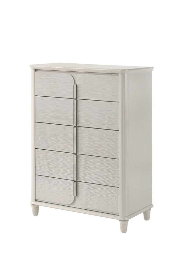 English Elm Laveda Five Drawer Pearl White Lacquer Chest with Acrylic Pulls for Bedroom Storage B2756P506268
