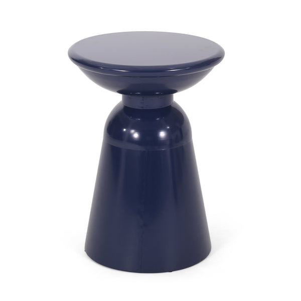 English Elm Outdoor Powder-coated Iron Pedestal Side Table for Patio and Lounge Spaces Navy Blue 73615.00NBLU