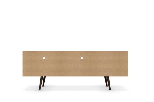 English Elm Liberty 71" TV Stand with Mid-Century Splayed Legs, Wire Management, Drawer & Cubby Storage Brown+White B365P398397