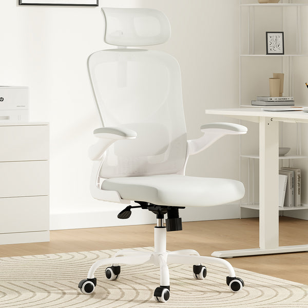 English Elm Ergonomic Office chair with adjustable headrest and lumbar support, breathable mesh, space-saving design White T3623P368571