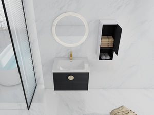 English Elm 28" Wall-Mounted Bathroom Vanity & Ceramic Sink With Side Cabinet, Soft-Close Doors For Modern Homes W999S00329