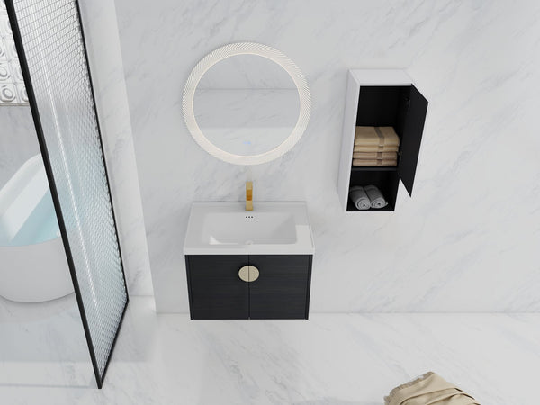English Elm 28" Wall-Mounted Bathroom Vanity & Ceramic Sink With Side Cabinet, Soft-Close Doors For Modern Homes W999S00329