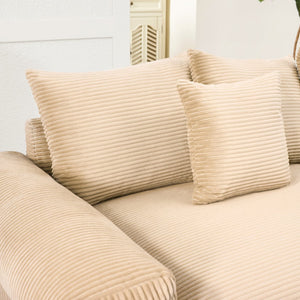 English Elm 92" Oversized Modular L-Shape Sectional Couch In Soft Camel Corduroy With Ottoman & 6 Pillows W714S01306