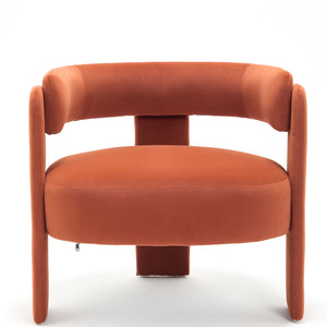 English Elm Accent Chair Velvet Upholstered Mid Century Modern Seat with Tapered Wood Legs for Any Room Orange W3244P417189