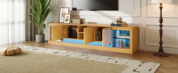 English Elm 78'' Modern TV Stand with LED Lights, 6 Cabinets, 2 Open Shelves, Soft-Close Doors & Cable Management for TVs up to 90" N710P332619P