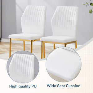 English Elm Luxury Modern Linen-Cotton Dining Chair Set of 4 with Integrated Metal Legs, Breathable Comfort and Durable Design White+Gold 24.8 L x 24.41 W x 20.47 H W1512P373040