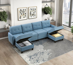 English Elm Living Room Blue Tufted Storage Ottoman with Solid Wood Frame, Foam Padding, Hidden Interior Space B011P309914