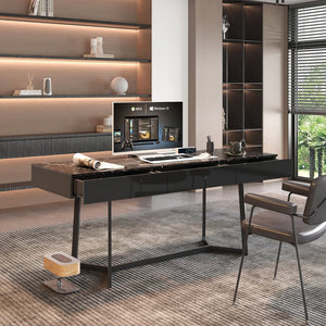 English Elm Modern Black Elegant 70.87" Computer Desk with Y-Shape Metal Legs, Spacious Top for Work & Study W331P286651