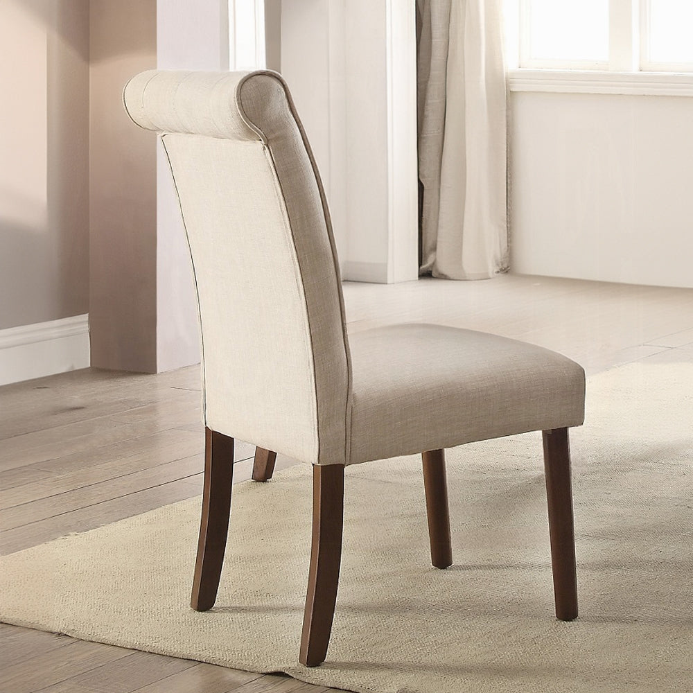 English Elm Beige Linen Tufted Back Side Chairs with Walnut Legs, Set of 2 — Elegant Cushioned Dining Seating B062P209257
