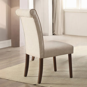 English Elm Beige Linen Tufted Back Side Chairs with Walnut Legs, Set of 2 — Elegant Cushioned Dining Seating B062P209257