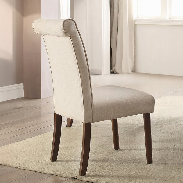 English Elm Beige Linen Tufted Back Side Chairs with Walnut Legs, Set of 2 — Elegant Cushioned Dining Seating B062P209257