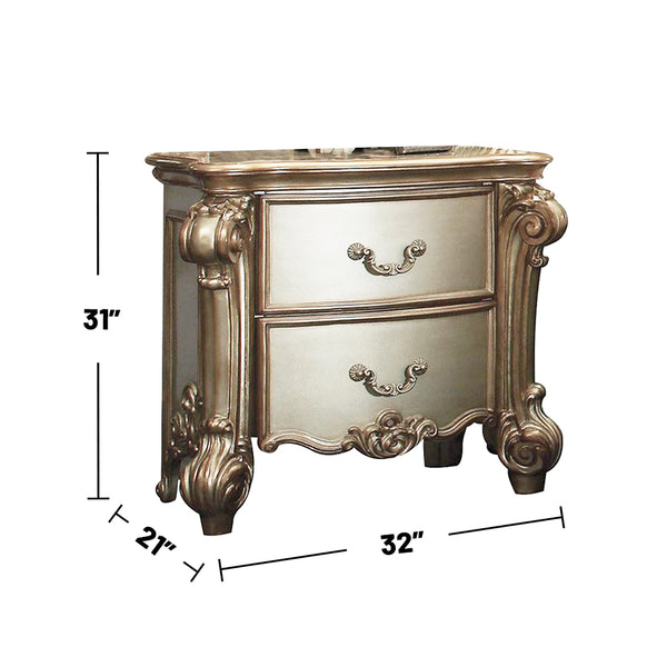 English Elm 2 Drawers Hand-Crafted Wooden Nightstand In Luxurious Gold Patina Finish For Elegant Storage Solutions B016P253224