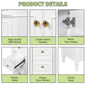 English Elm 36 Inch Freestanding Bathroom Vanity Sage Pine Cabinet Gold Hardware Ceramic Sink White N725P366468K