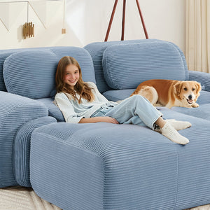 English Elm L-shaped Modular Corduroy Sectional Sofa Ergonomic Low Profile Living Room Seating Blue W714S01249
