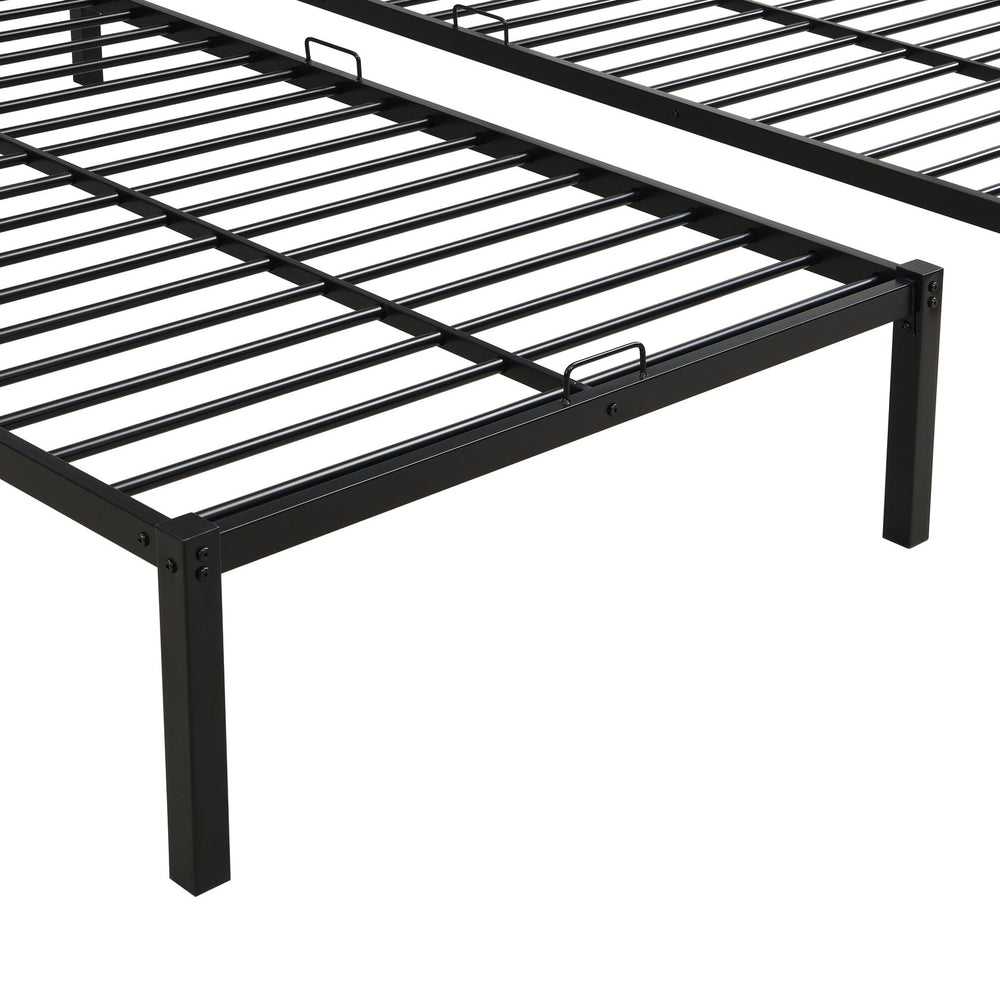 English Elm Full Metal Triple Bunk Bed Full over Twin over Twin with Vertical Ladder, Safety Rails & Shelf Black W2297S00026