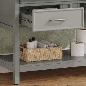 English Elm Christopher Knight Home® - 36" Modern Bathroom Vanity with Ceramic Sink, Tip-Out Tray, Soft-Close Drawers, Open Shelf, Waterproof Surface Gray N817P288908G