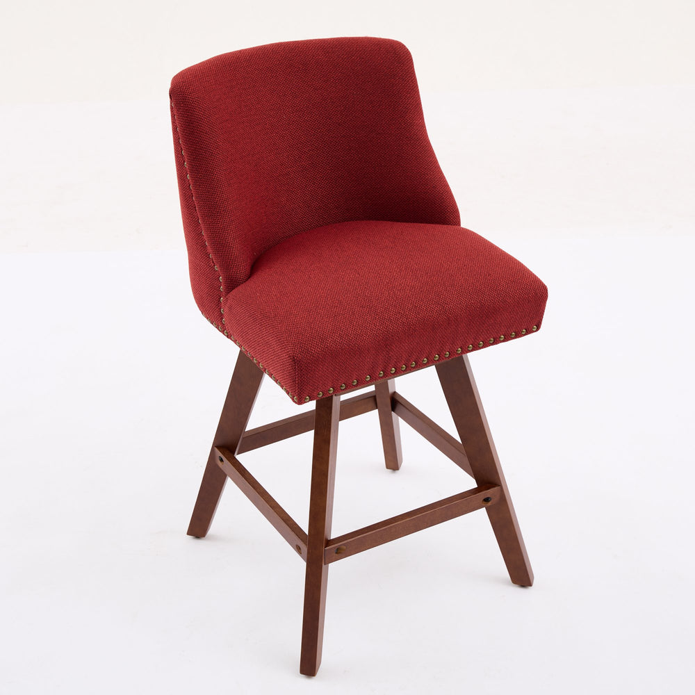 English Elm Counter Curved Back Swivel Barstool Set of 2 with Thick Foam & Steel Spring Cushion, 360° Rotation, 300lb Capacity WINE RED W1143P237898