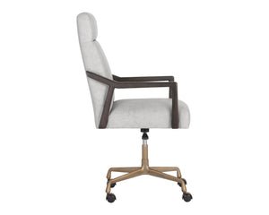 Sunpan COLLIN Office Chair - Luxurious Saloon Light Grey Leather with Warm Oak Arms for Elegance & Comfort 110541