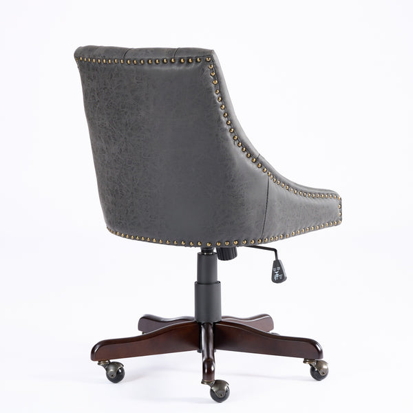 English Elm A&A Handcrafted Sheepskin-Pattern Office Chair with High-Rebound Foam, Solid Wood & Steel Legs, Retro Gray W1143P202751