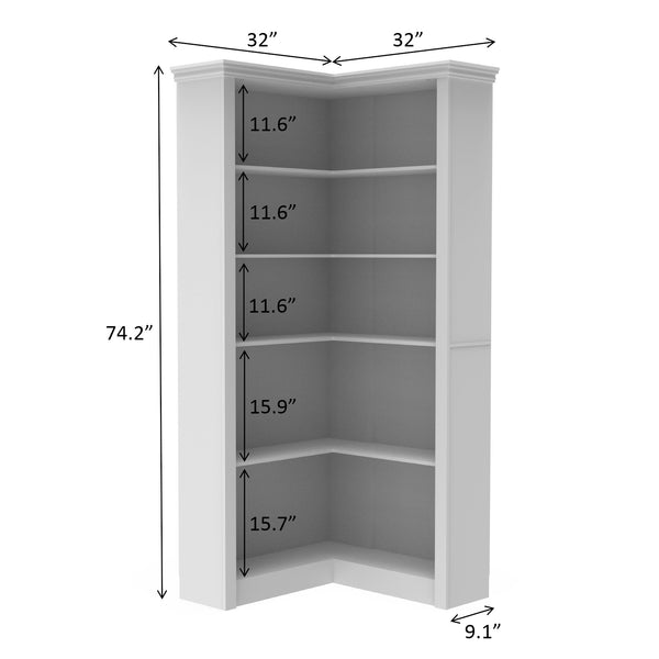 English Elm Corner 5-Tier Bookshelf White MDF – Space-Saving Corner Storage, Sturdy Durable Design for Home Study W3062P289213