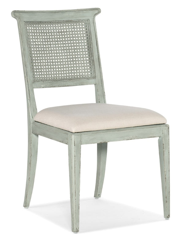 Hooker Furniture Charleston Colonial-Style Upholstered Side Chair With Woven Cane Back, Distressed Magnolia Finish And Comfort Seat Light Blue 6750-75410-40