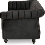 Christopher Knight Home® - Noble House - - 84-Inch Black 3-Seater Velvet Sofa – Button Tufted With Nailhead Trim, Curved Backrest, And Rolled Arms, Stylish And Elegant Couch For Modern Living Rooms, Durable Upholstery, Luxury Design