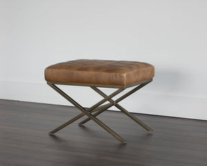 Sunpan Wisconsin Stool - Elegant Mid-Century Design with Antique Brass Base and Double-Stitched Seat Style Tobacco Tan