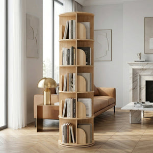 English Elm 3 Tier Spinning Round Bookcase Natural Wood Floor Shelf for Bedroom or Study W2989P460331