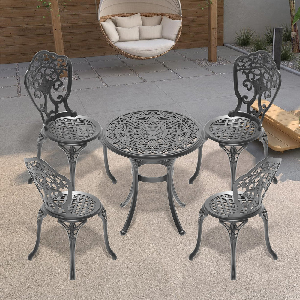 English Elm 5-Piece All-Weather Cast Aluminum Dining Set - Modern Black Frame For Compact Outdoor Spaces W1710S00206